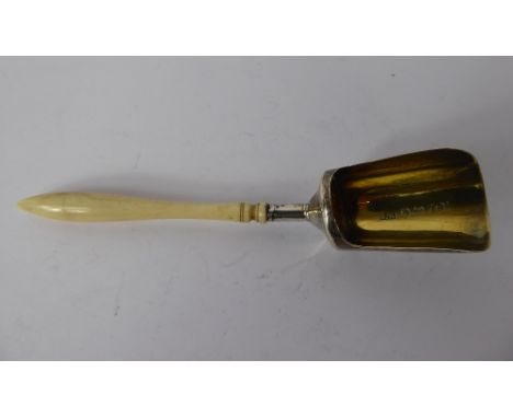 A Georgian Silver Sugar Caddy Spoon, with bone handle, Birmingham hallmark, mm WP.