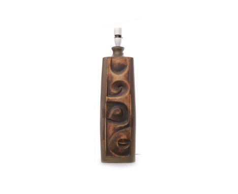 TREMAEN POTTERY 'CASTALLACK' LAMP BASE
1975, with sticker to base, of rectangular form, decorated with abstract swirls, 47cm 