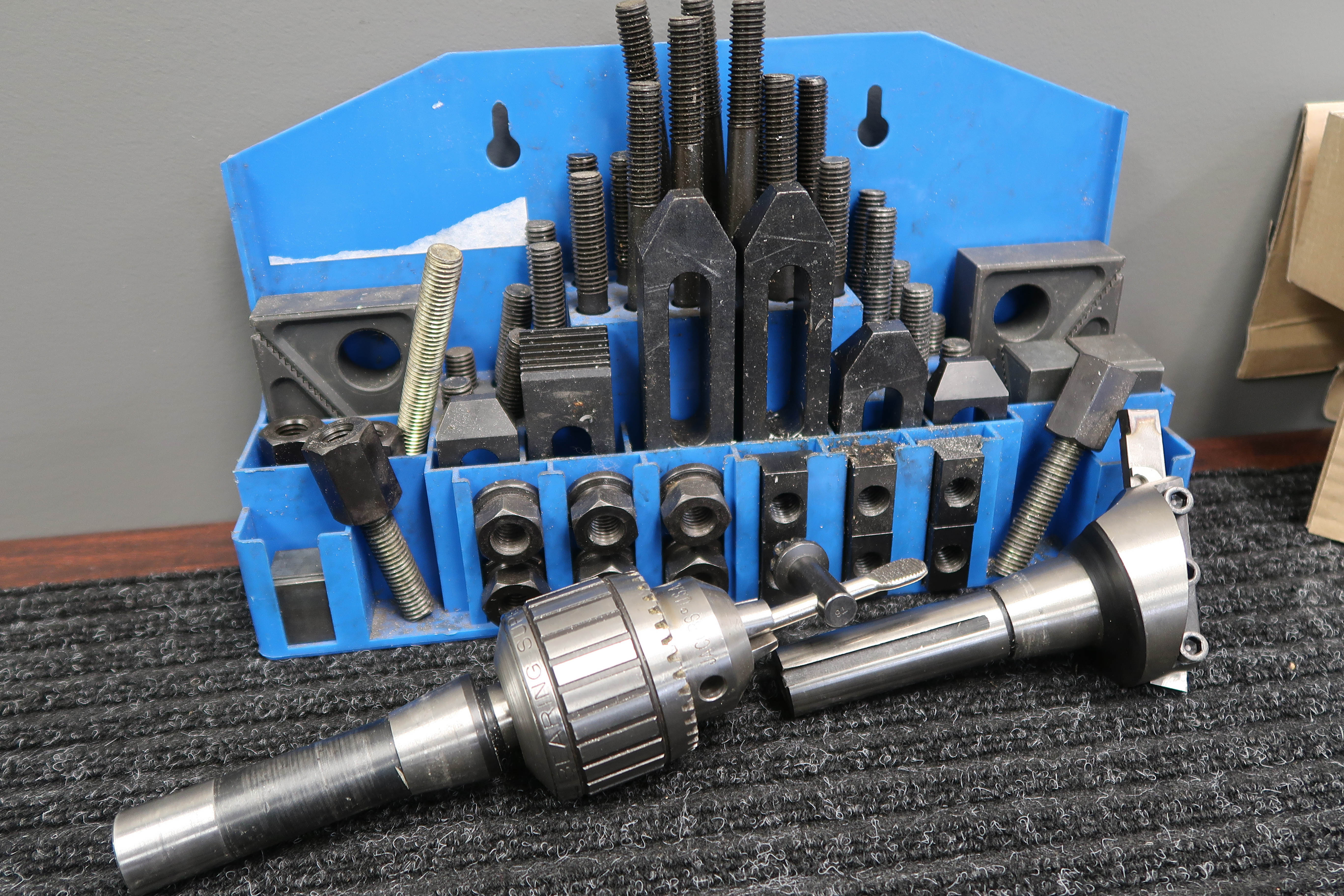 Milling machine hold down set with Jackobs ball chuck and MT boring tool