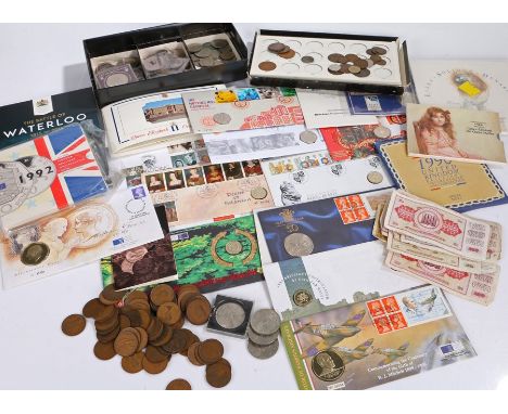 Collection of First day coin covers, a collection of Pennies and loose coins, (qty)