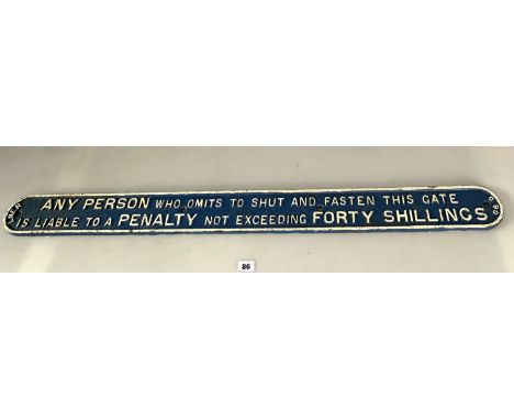 Cast iron railway sign 'LNER Penalty Notice' Gate sign, 40" long x 4" wide