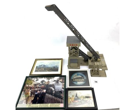 Large Trix conveyor model metal crane and 4 train pictures