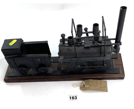 Metal model steam train on track 15" long x 4" wide x 8.5" high