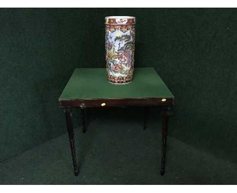 A folding base topped card table together with an oriental style stick stand