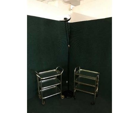 Two gilt metal trolleys and an angle poised floor lamp 