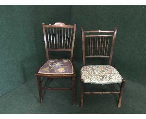 A Victorian inlaid mahogany bedroom chair with tapestry upholstered seat and one other chair