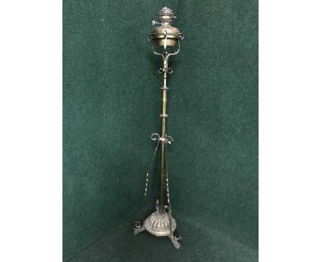 A late nineteenth century telescopic brass oil lamp with chimney and shade
