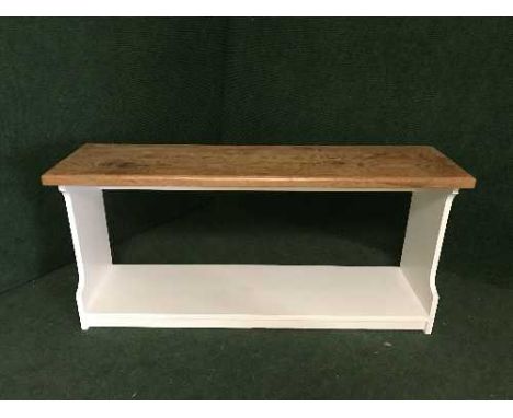 A reclaimed pine hall bench