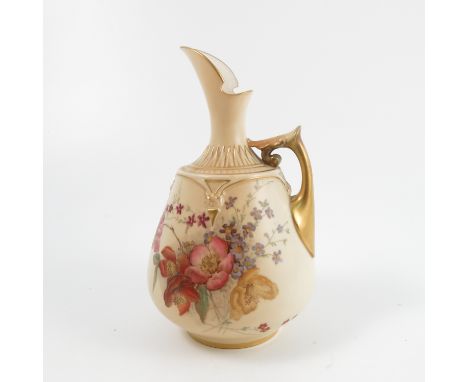 A Royal Worcester blush ivory ewer, decorated with floral sprays, shape number 1668, dated 1893, height 6.75ins   Condition r