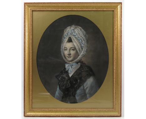 A 19th century oval pastel portrait, of Elizabeth Duchess of Hamilton, and Duchess of Argyll, maximum diameter 16.25ins 