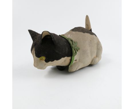 A Lehmann Nina tinplate clockwork model, of a black and white cat, model number 790, with moving head and tail with green col