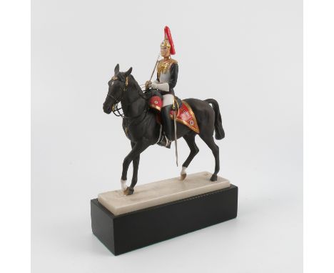 A Royal Worcester model, Royal Horse Guards (The Blues), modelled by Doris Lindner, with plinth and certificate   Condition r