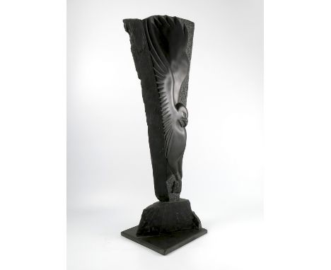 R Beach, carved slate sculpture, Buzzard, signed and dated 1982, height 31ins