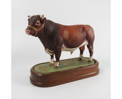 A Royal Worcester limited edition model, Dairy Shorthorn Bull, modelled by Doris Lindner, with plinth and certificate   Condi