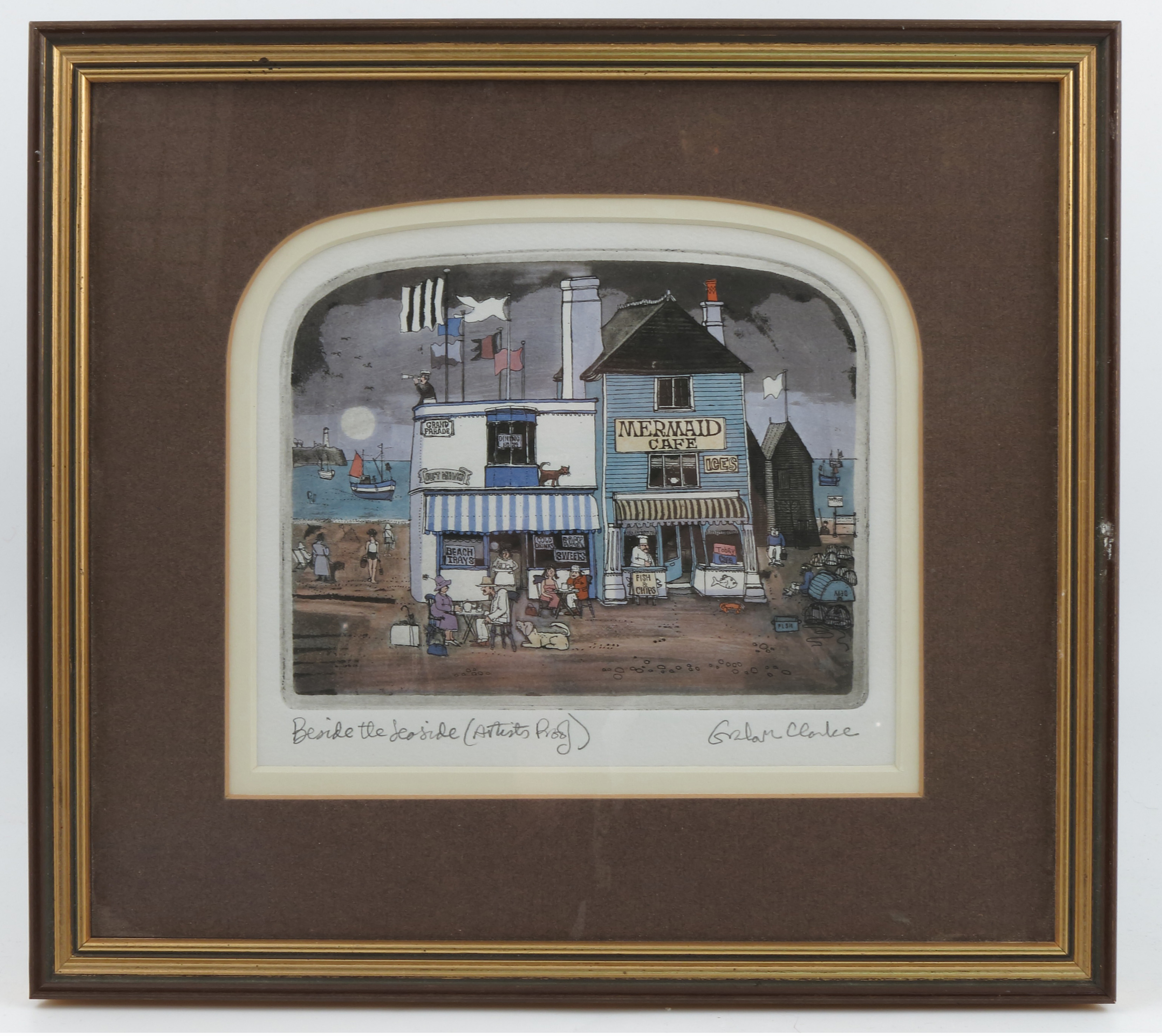 Graham Clarke, artist proof print, Besides The Seaside, figures and