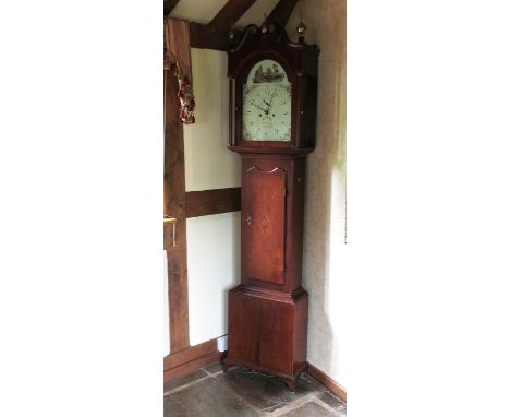 An antique oak cased long case clock, the painted arched dial with subsidiary dials inscribed Edward Glafe, Bridgnorth