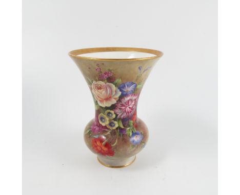 A Royal Worcester vase, decorated with flowers by Earnest Barker, shape number 2228, dated 1937, height 6.25ins    Condition 