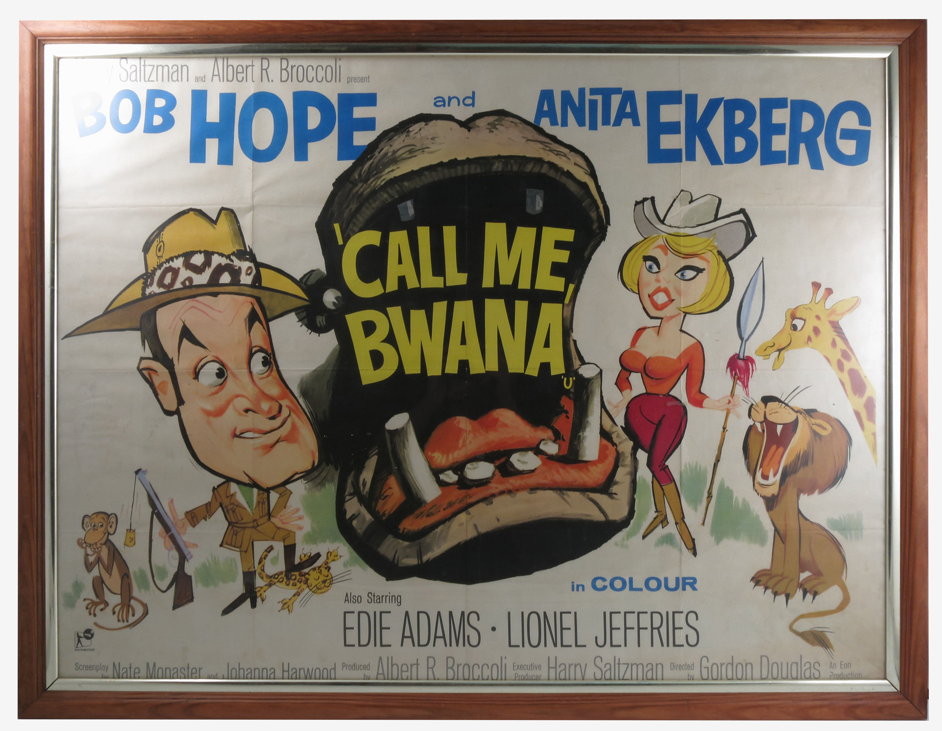 A framed cinema poster, from the film Call me Bwana, staring Bob Hope ...