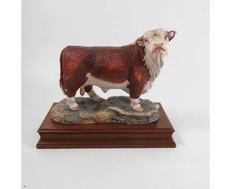 A Hereford Fine China limited edition model, Hereford Bull, marked 22-6-76, with plinth and certificate   Condition report:  