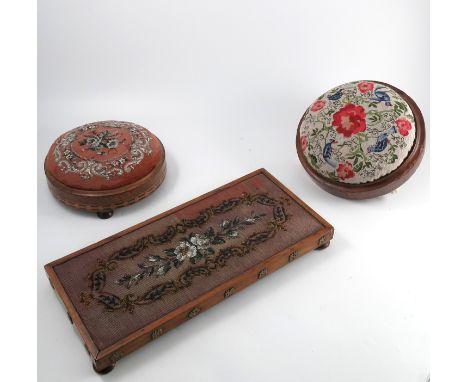 A 19th century bead work stand, of rectangular form, decorated with flowers and scrolls, the frame mounted with metal roundel