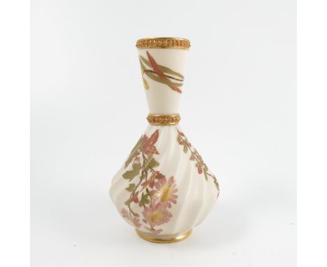 A Royal Worcester ivory wrythen moulded vase, decorated with flowers and leaves, shape number 1452, dated 1892, height 6ins  