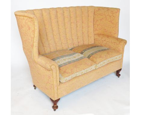 A Georgian design high back sofa, raised on short cabriole legs, width 62ins