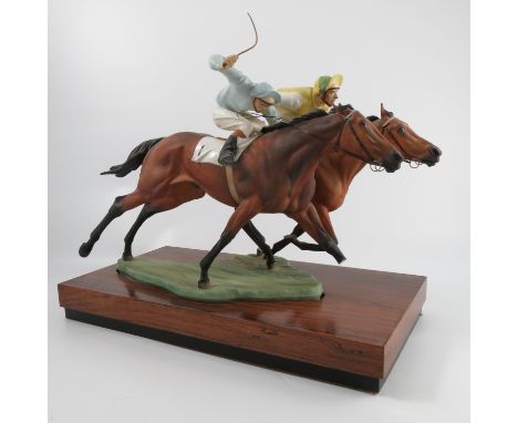 A Royal Worcester limited edition model, By a Short Head, (Racing Group), by Bernard Winskill, shape 3948, af, on plinth   Co