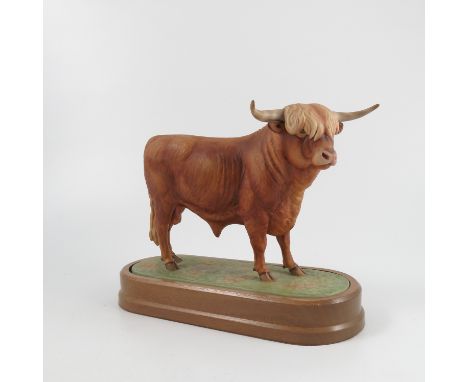 A Royal Worcester limited edition model, Highland Bull, modelled by Doris Lindner, with plinth and certificate   Condition re