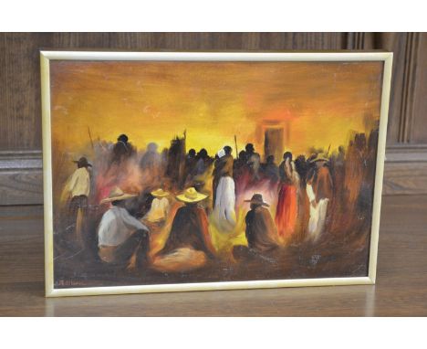 R **
Seated Figures
signed, oil on hardboard, 20.5cm x 29.5cm
