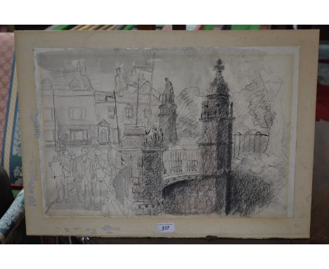 Harry Walton (1927 - 2009)
West Bridge, Leicester
unsigned, pen and ink sketch with charcoal, 34cm x 54cm 

Provenance: Given