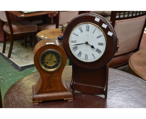 An inlaid mahogany mantel clock, by Haskell of Salisbury; a modern Metamec wall clock