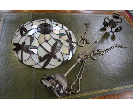 A Tiffany style ceiling light, shade decorated with dragonfly