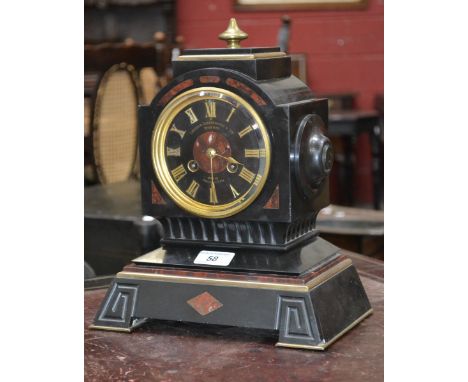 A French marble and slate mantel clock, Lemerle Charpentiere, Paris, late 19th century