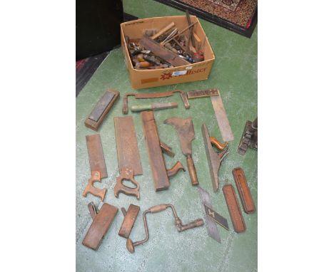 Tools - wood planes; hand saws, various; chisels; screwdrivers; etc.