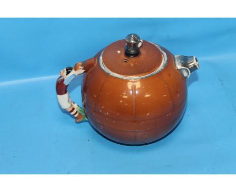 A 1930S SADLER ASTON VILLA TEAPOT, with FA Cup final finial and a player for the handle and a whistle for the spout, A/F