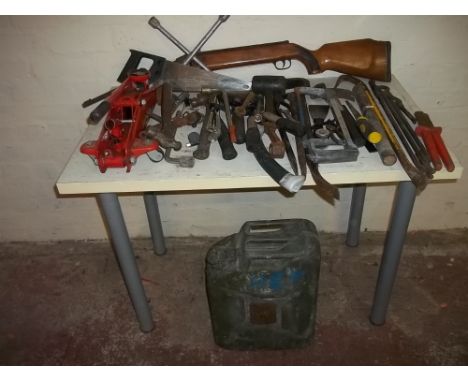 A QUANTITY OF TOOLS AND A JERRY CAN