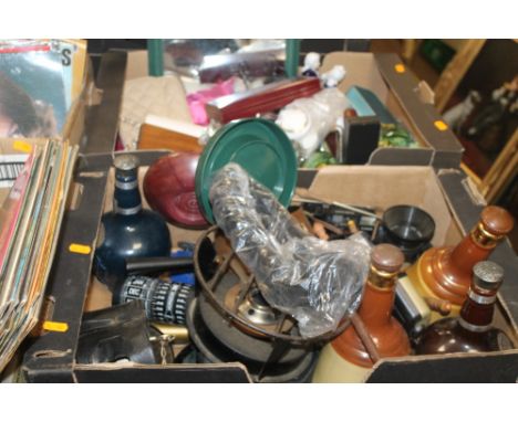 TWO TRAYS OF SUNDRIES TO INCLUDE CAMERA, DESK CALENDAR ETC.