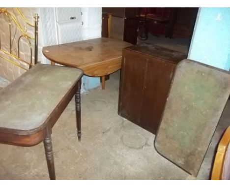 A DROPLEAF TABLE, CABINET AND A FOLD OVER CARD TABLE  A/F