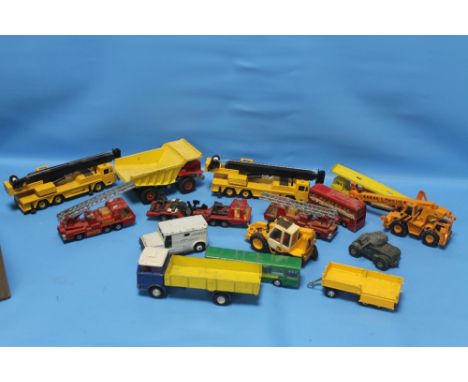 A COLLECTION OF PLAYWORN DIECAST VEHICLES, to include Dinky, Corgi Majorette, Matchbox, Britains etc