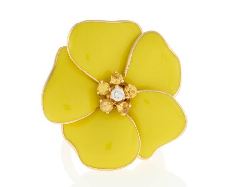 NARDIBlüten-Ring. Herkunft: Italien. Datierung: Um 2000. Material: 750/- Gelbgold, Punze, gelbfarbenes Email. Gesamtgewicht: 
