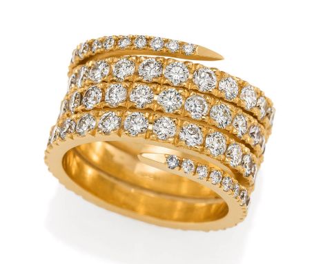MEMORY-RING. Datierung: Um 2020. Material: 750/- Gelbgold, getestet. Gesamtgewicht: ca. 10,5 g. EU-RM: 54. Diamanten: Ca. 99 
