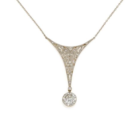 DIAMANT-ANHÄNGERKETTE. Herkunft: Wohl Deutschland. Datierung: Um 1920. Material: Platin, getestet, 585/- Gelbgold Verbödung, 