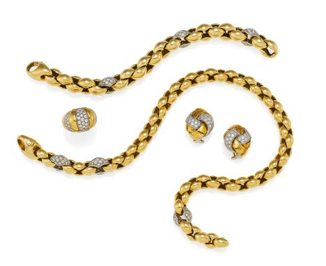 POMELLATODiamant-Set: Collier, Armband, Ring und Ohrclips. Herkunft: Italien. Datierung: 1995. Material: 750/- Gelb-, Weißgol