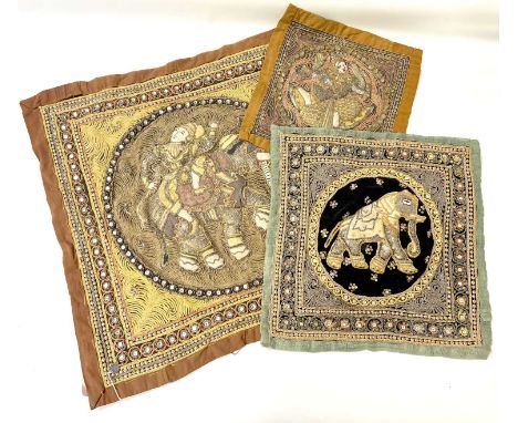 Large quantity of Kalagas, Burmese embroidered tapestry panels, elaborately decorated with gilt and silver thread, some figur