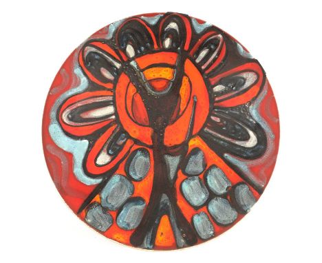Poole Pottery Delphis charger, painted with abstract design, marked Poole, England, '54', 41.5cm diam.Condition report:No dam