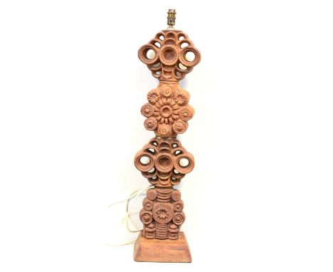 Bernard Rooke, a studio pottery floor standing lamp, the stem formed as four abstract modules, stamped 'ROOKE', overall heigh