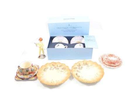 Royal Worcester figurine, Parakeet; a Wedgwood Celebration of the Millennium set; other decorative teaware.