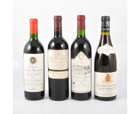 Nine assorted bottles of French red wine:1989, Ch de Lafaurie-Monbadon, Baron de Montfort, Cotes de Castillon1995 Ch Lesparre