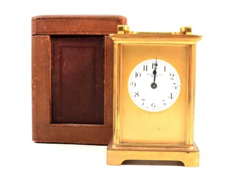 Botly &amp; Lewis of Reading carriage timepiece, 11cm, in leather travelling case; and an oak-cased twin train clock, domed t