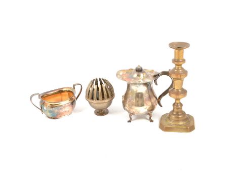 Silver-plated flatware, tray etc, David Mellor Provencal cutlery with original leaflet, oval tray, brass elephant claw bell, 